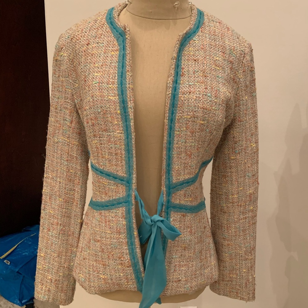 Multicolored Tweed Scoop Neck Jacket by Single